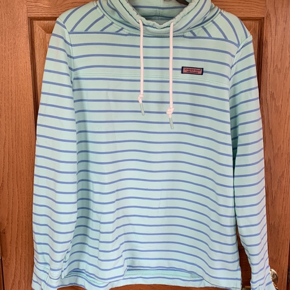 Mint Green Striped Vineyard Vines Cowl Neck Pullover Sweatshirt - Picture 1 of 6
